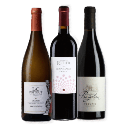 Garrafa de Páscoa - Kit Premium - Poitout Chablis Vieilles Vignes 2023 + Château  de  Pougelon  Fleurie  Grille  Midi  2020 + Domaine Rotier Renaissance 2017 - Empório Mundo